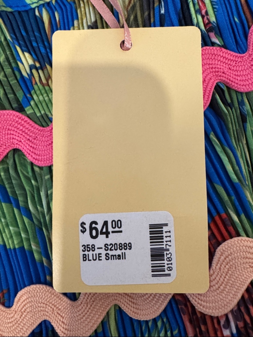 entro Blue Tropical Floral Pleated Skirt with Pink Peach Lime Trim - Picture 4 of 4